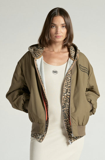 Photo of a model wearing the Bomber Jacket in Army Green
