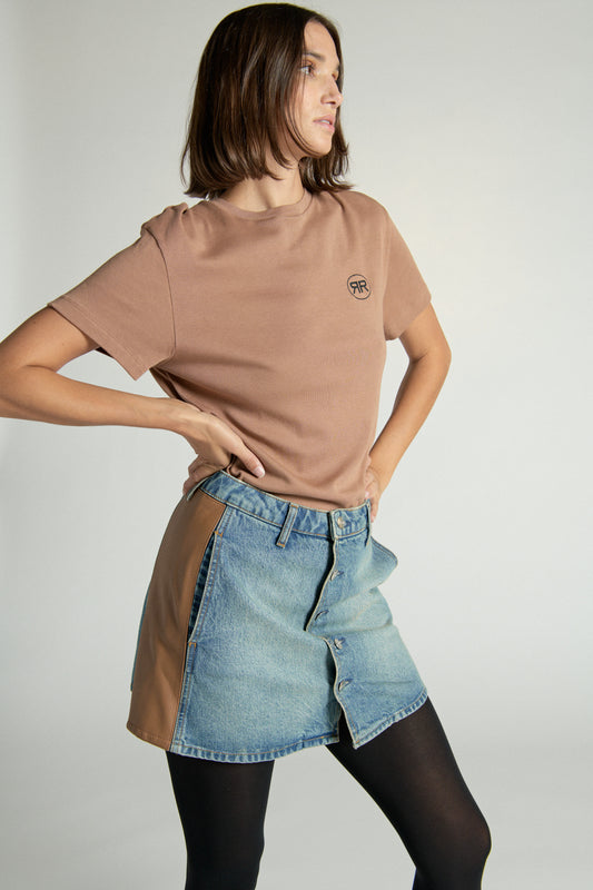 OVERSIZED TEE - TOBACCO BROWN WITH EMBROIDERY